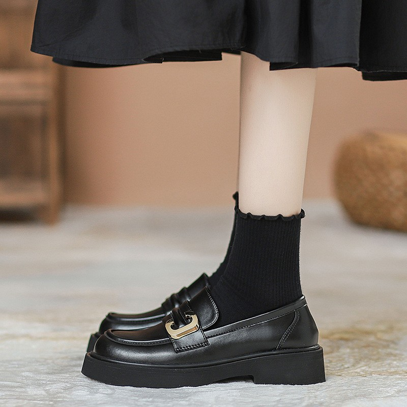 Piccola pelletteria stile britannico da donna 2024 nuovi mocassini spessi primaverili scarpe singole versatili con suola piatta nere_voghion.com