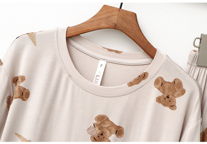 Vêtements pour femmes été modal nouveau pyjama pour femmes ours de crème glacée col rond pantalon à manches courtes respectueux de la peau vêtements de maison décontractés_voghion.com