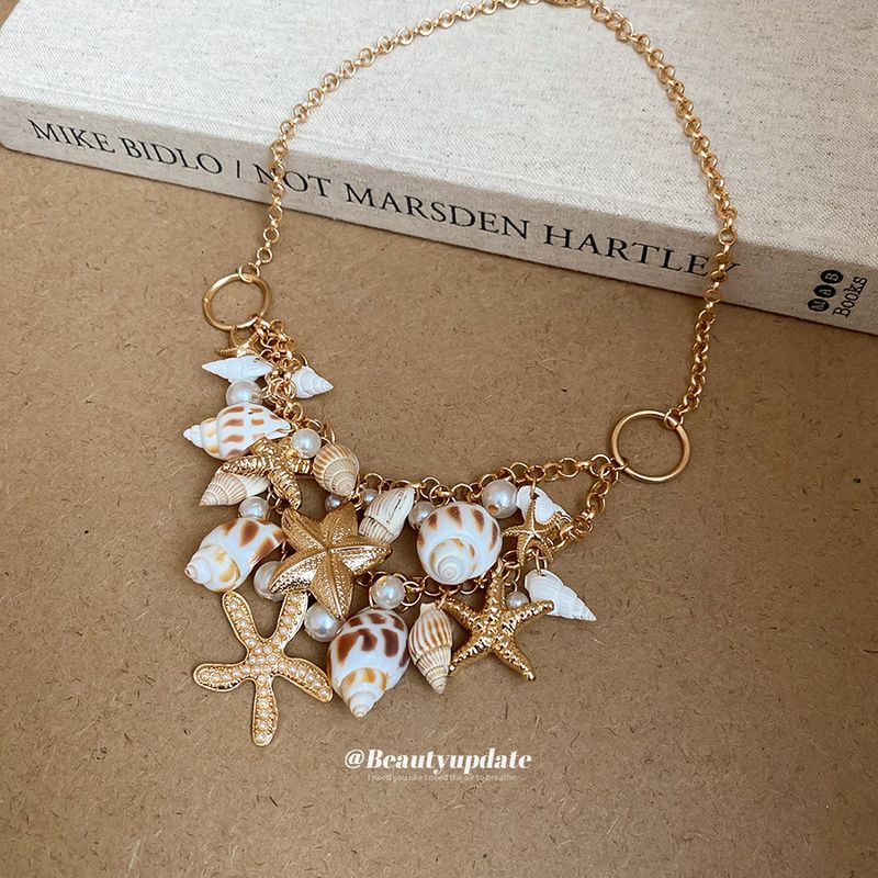Bohemian Beach Starfish Shell Necklace Set Seaside Vacation Style Collarbone Light Luxury High-End Waist Chain For Women_voghion.com