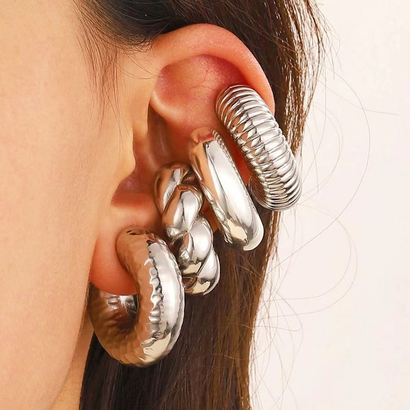 Modisches und übertriebenes C-förmiges Set mit Wassertropfen-Textur ohne Ohrlöcher, personalisierter Ohrringclip_voghion.com