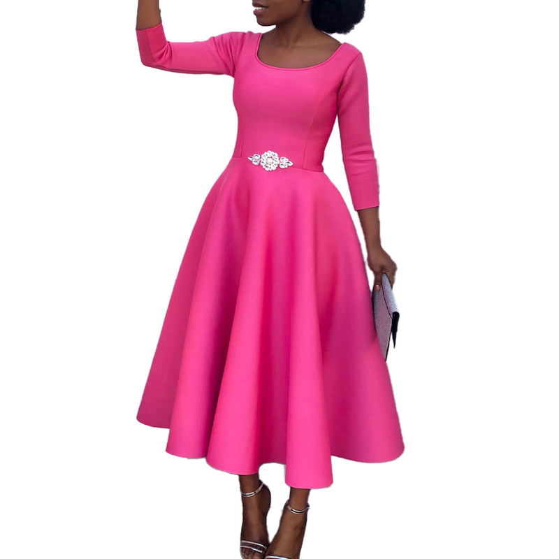 Women's solid color large swing skirt temperament evening dress skirt_voghion.com
