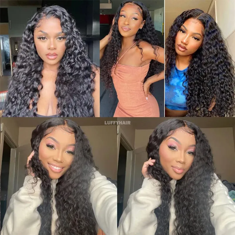 LUFFYHAIR Water Wave Full Lace Wigs Human Hair Trasparent Glueless Full Lace Curly Wigs 180Density Wet and Wavy Human Hair Wigs_voghion.com