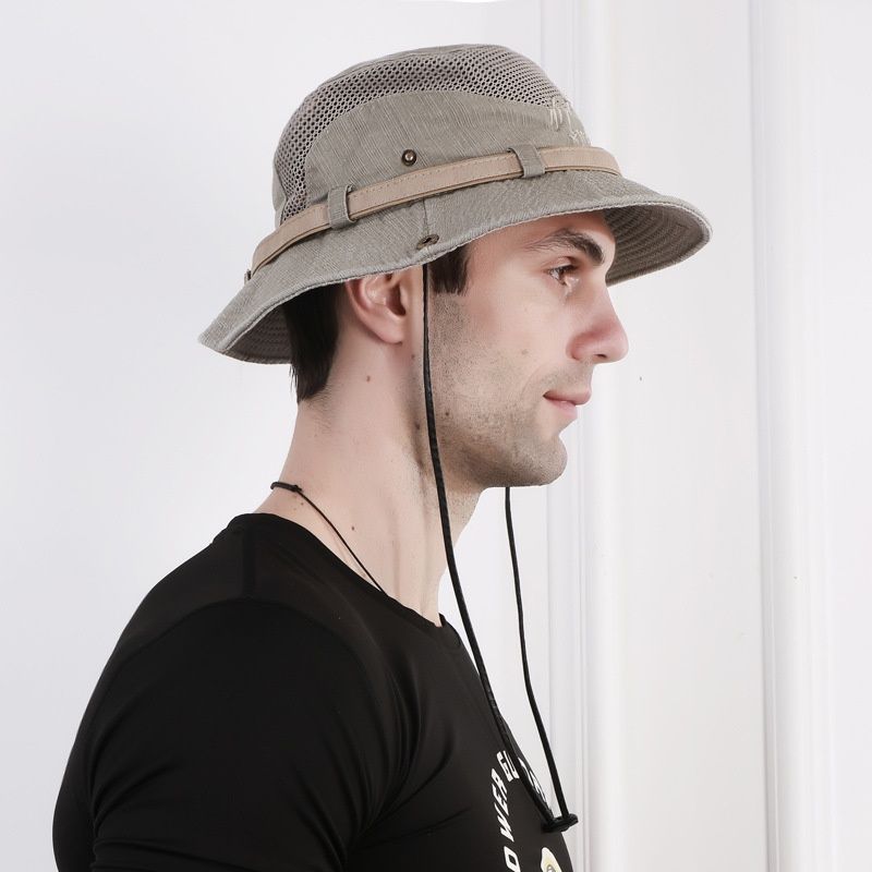 Mode Neue Outdoor Eimer Sommer Atmungsaktive Panama Kappe Baumwolle Dschungel Angeln Mesh Hut Wandern Strand Sonnenschutz Kappen Für Männer_voghion.com