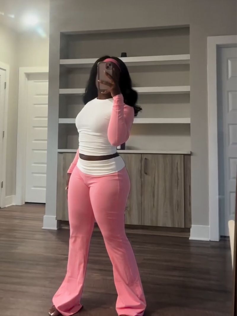 Y6058 New Women's Clothing Color-Block Tight High-Waist Folded Slim Fit Fleece-Lined Sports Yoga Pants Set_voghion.com