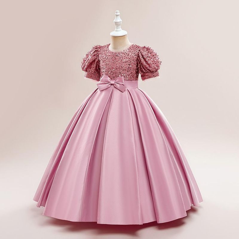 Nuovo vestito da principessa per bambine di taglia media e grande con maniche a sbuffo in glitter e gonna tutù in raso con giunture_voghion.com