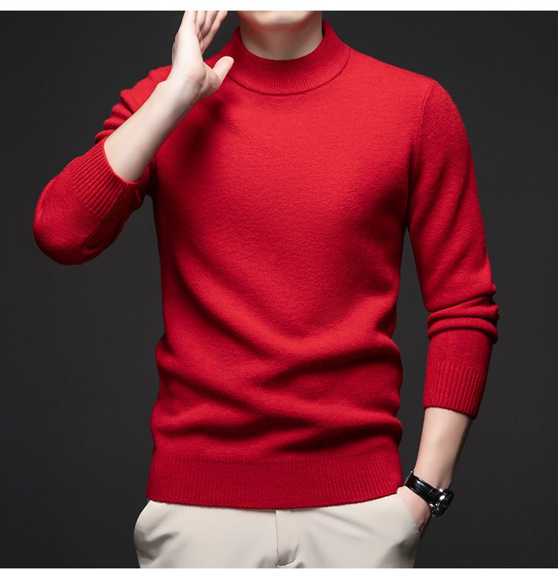 Puyuan collo alto in lana per uomo, autunno 2024 e vinci tinta unita inior casual versatile maglia base uomo_voghion.com