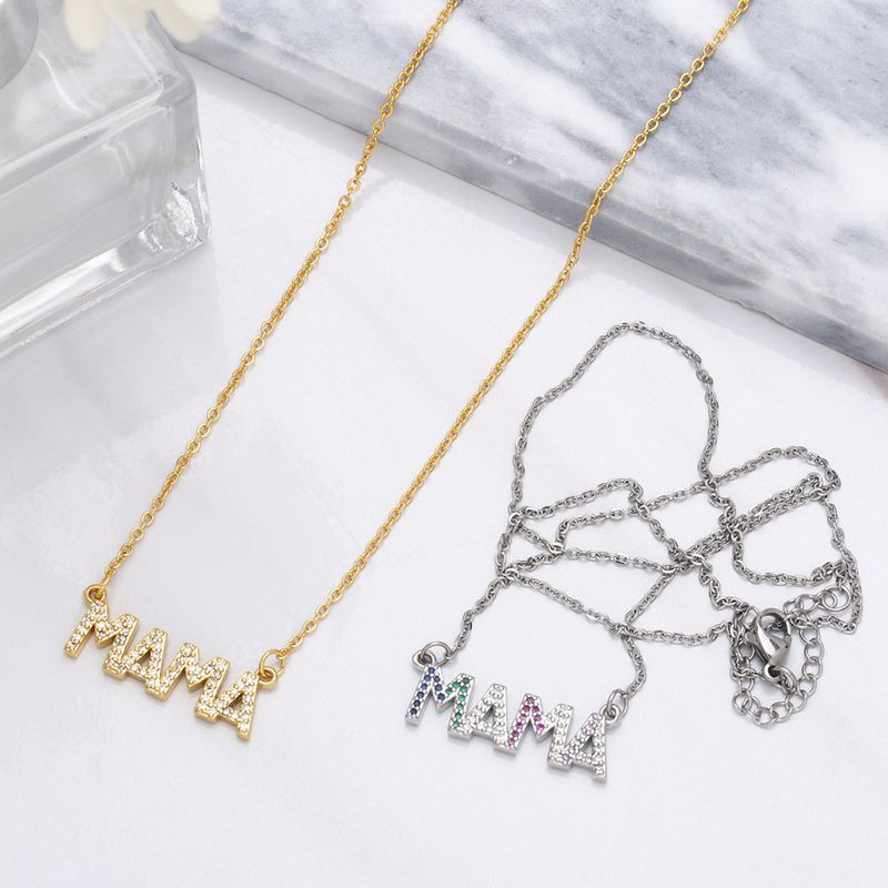 Collier lettre MAMA en diamant coloré, chaîne de clavicule, pendentif simple à la mode, cadeau de fête des mères_voghion.com