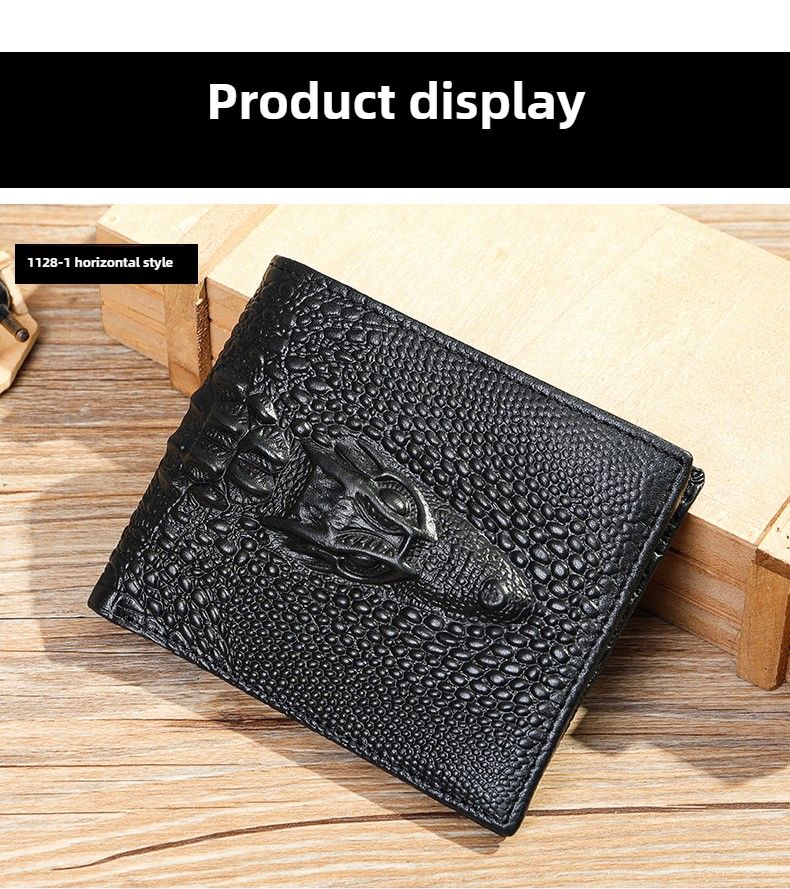 Portafoglio alla moda, in vera pelle con multi-slot per carte, modello coccodrillo, semplice, classico, da uomo, porta carte multifunzione_voghion.com