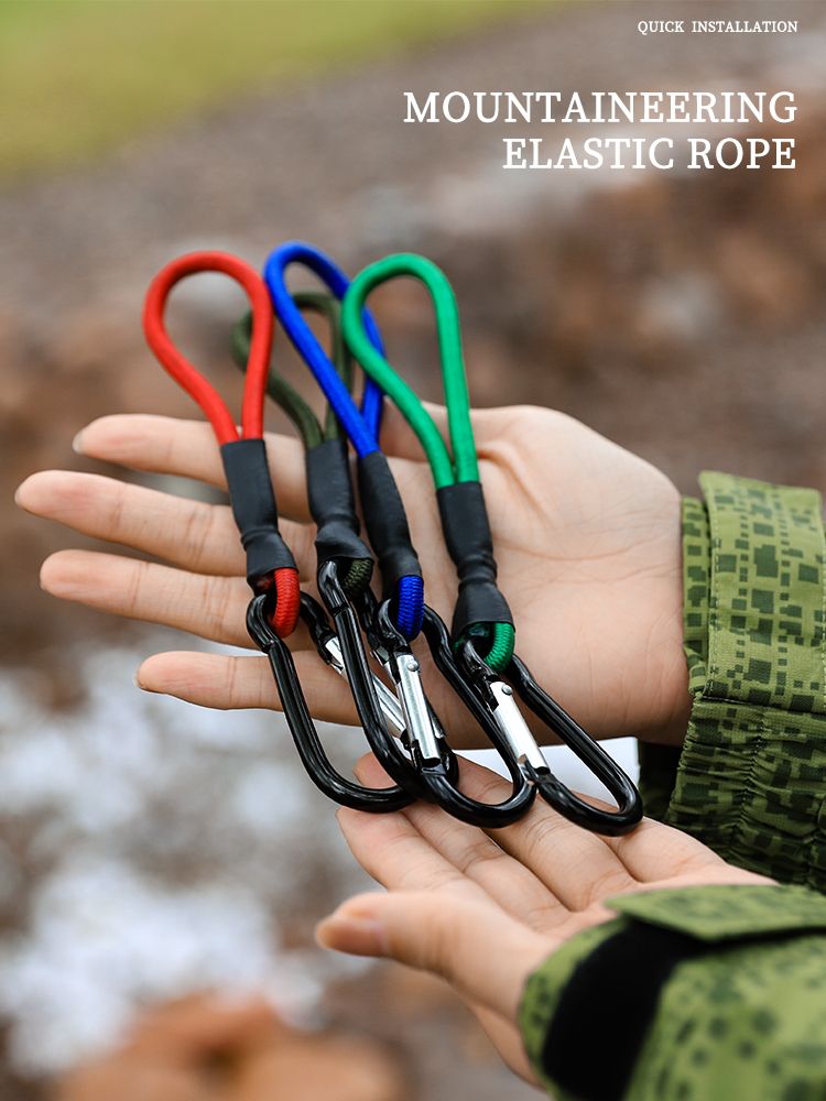 Gancho de escalada para exteriores, multifuncional, portátil, con cuerda elástica y hebilla, para acampar, con cordón ajustable y estaca para el suelo._voghion.com