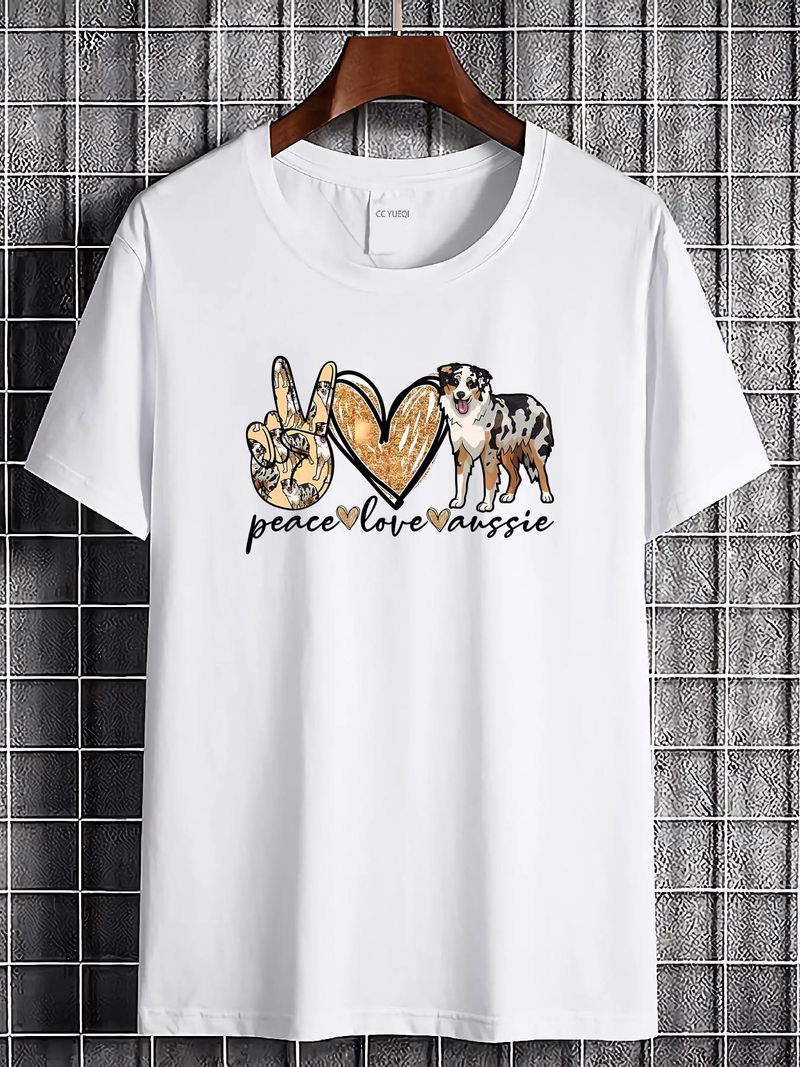 Paix, amour, Aussie, chien de berger australien, animaux de compagnie, animaux T-shirt unisexe Vêtements de créateur légèrement élégants Streetwear d'été Confortable Doux_voghion.com