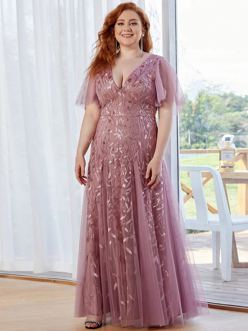 Women's Embroidered Sequins with Lotus Sleeves and Fishtail Skirt Plus-size Long Skirt Ball Gown_voghion.com