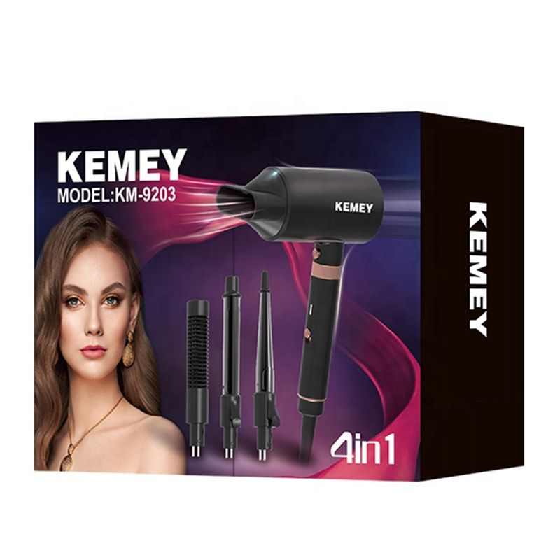 Kemey KM-9203 Set ricci e lisci Tubo riscaldante elettrico professionale a led 4 in 1 Pettine per asciugacapelli_voghion.com