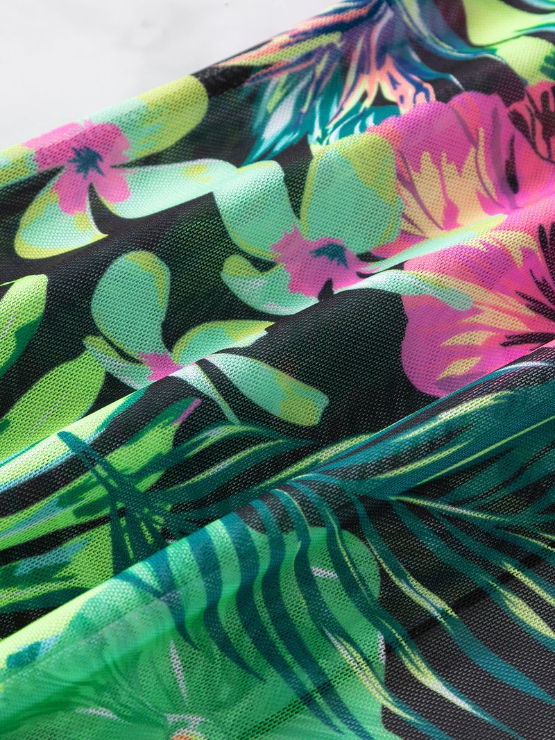 Roupas femininas estampa multicolorida moda sexy biquíni maiô de três peças para mulheres_voghion.com