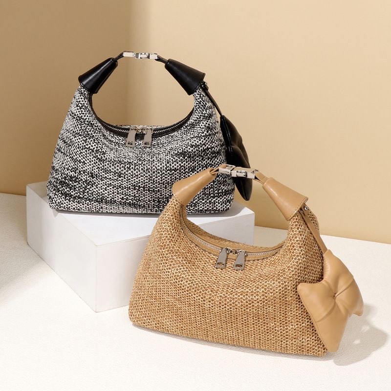 Summer New Straw Woven Women's Versatile Dumpling Casual Beach Vacation Stylish Raffia Handbag Lunch Box Bag_voghion.com