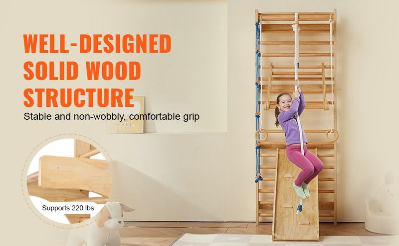 Swedish Ladder Wall Gym 8 In 1 Wooden Indoor Playground Climbing Toys_voghion.com