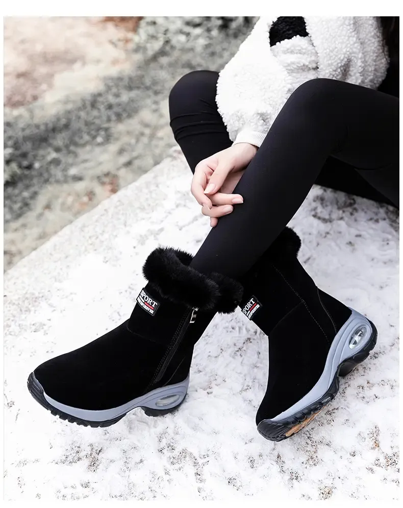 Winter sneeuwlaarzen dames plateau hoge laarzen platte zool kwaliteit warme zwarte nieuwe dames veter comfortabele leren dameslaarzen_voghion.com
