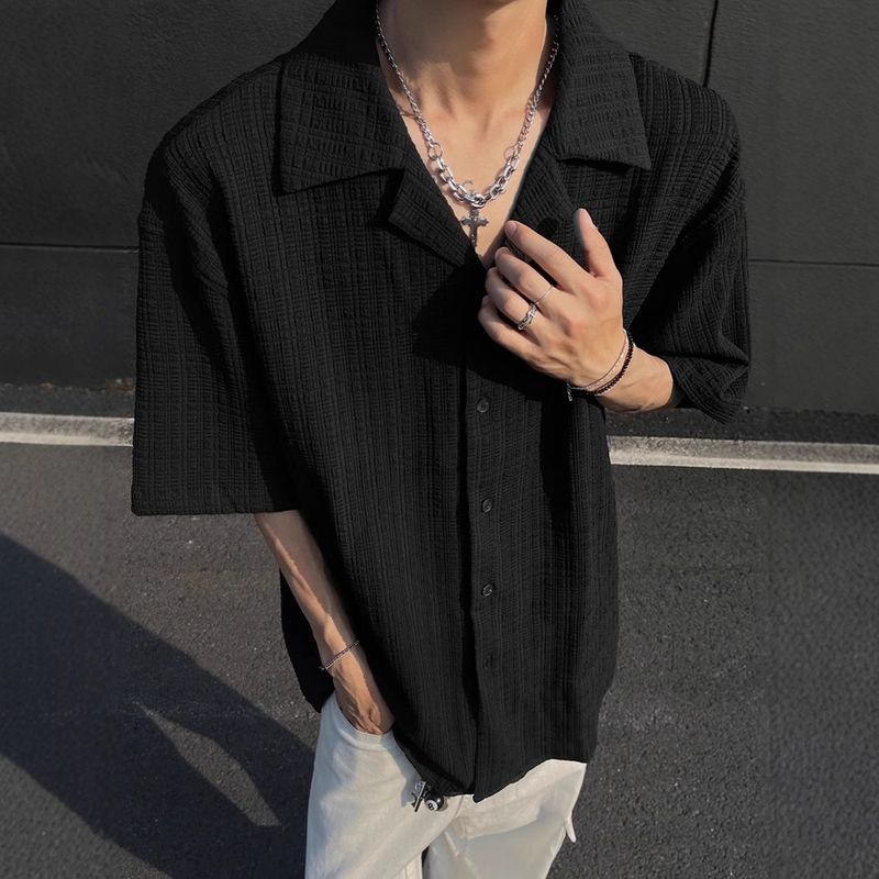 Camicia estiva a maniche corte in seta ghiacciata per uomo, sottile e versatile, elegante e di alta qualità_voghion.com