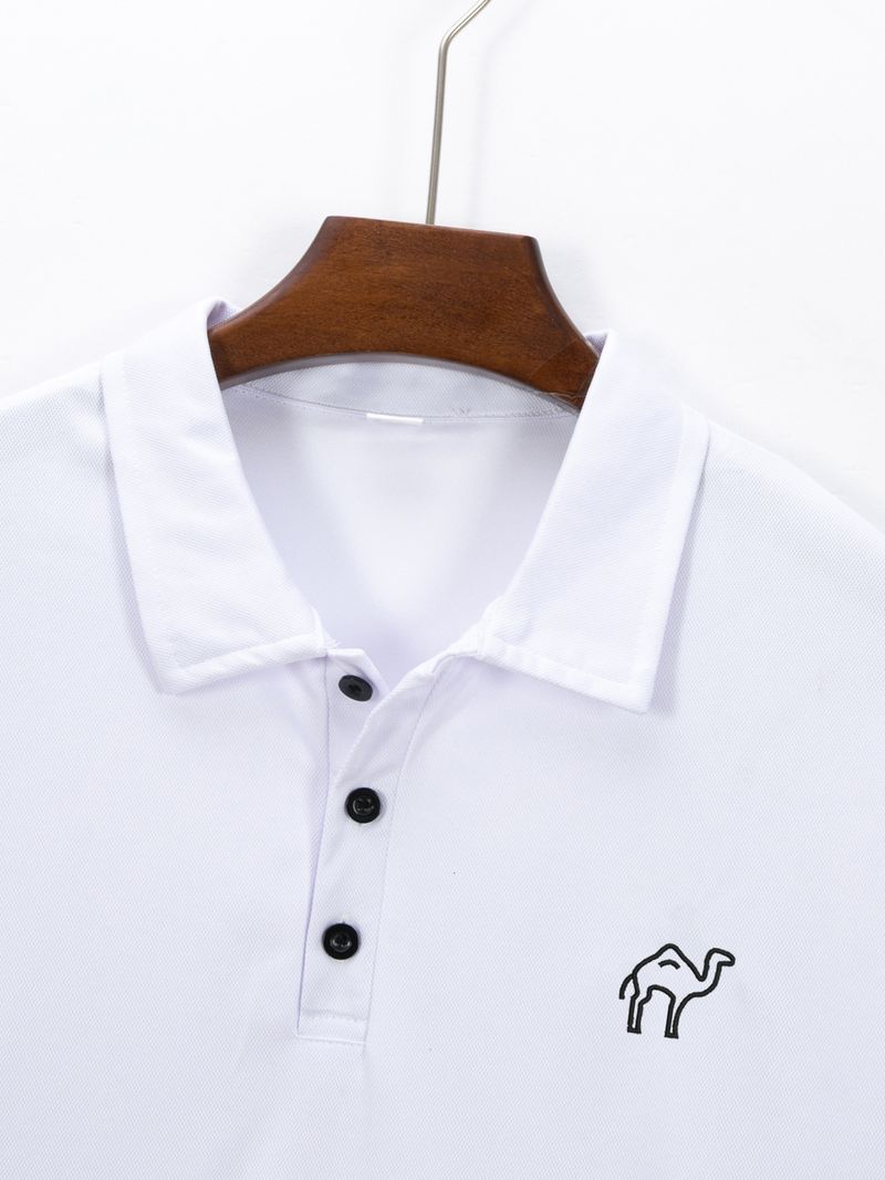 Herrenbekleidung Business-Hemd mit Revers und kurzen Ärmeln und Kamelstickerei Business Casual Daily Tops_voghion.com