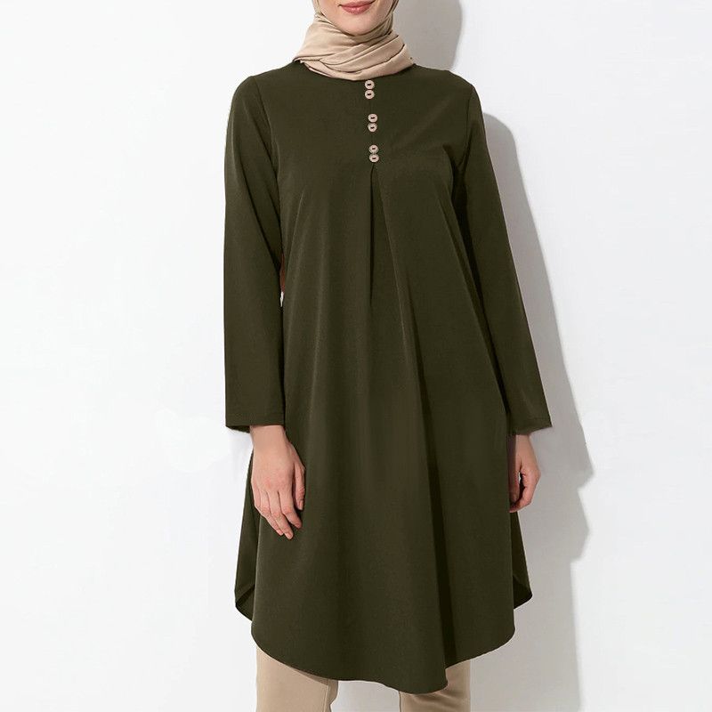 Vêtements pour femmes, couleur unie, couture de boutons, robe décontractée à manches longues, à la mode, en stock_voghion.com