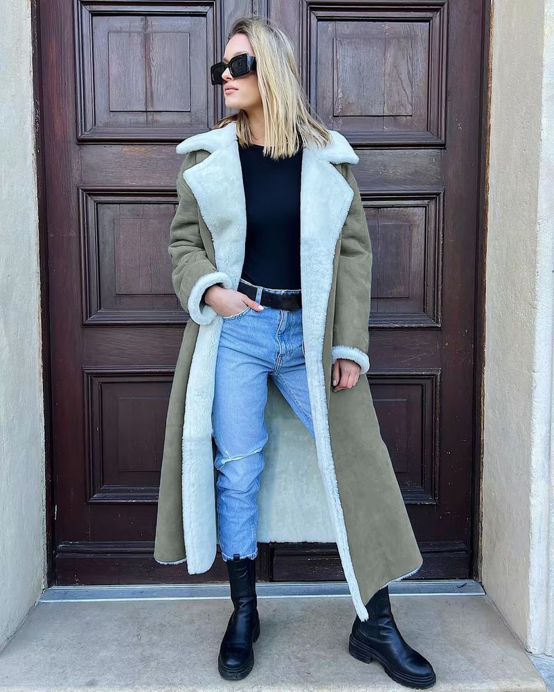 Langer Kunstpelzmantel für Damen mit abnehmbarem Kragen – warme Winterjacke mit Fleecefutter für den eleganten Arbeitsweg (Kamel, Braun, Weinrot, Grün, Schwarz)_voghion.com