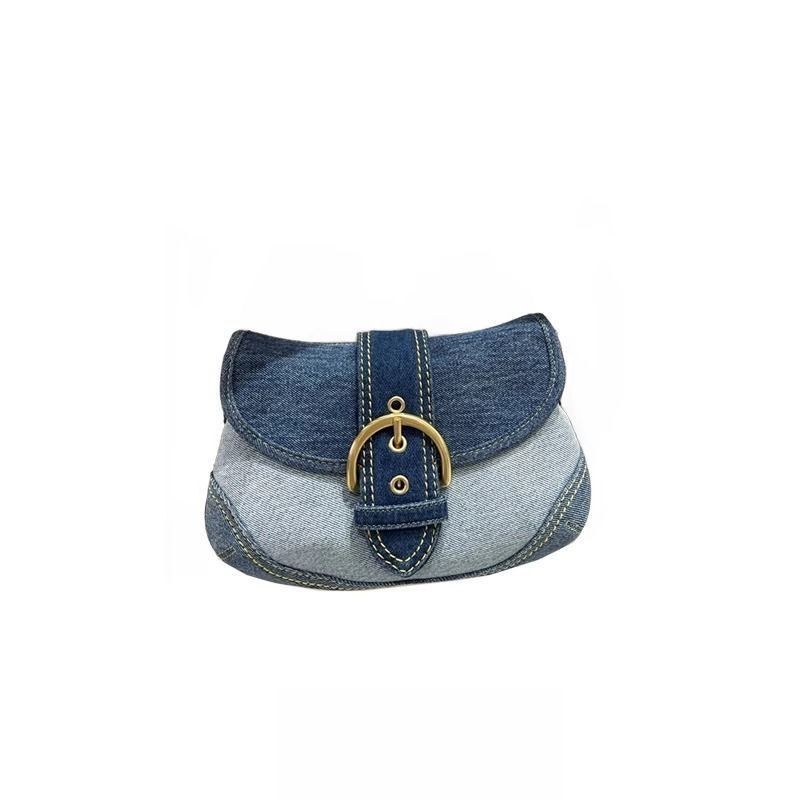 Denim Underarm Bag French Splicing Canvas Bag Shoulder Bag Handbag_voghion.com