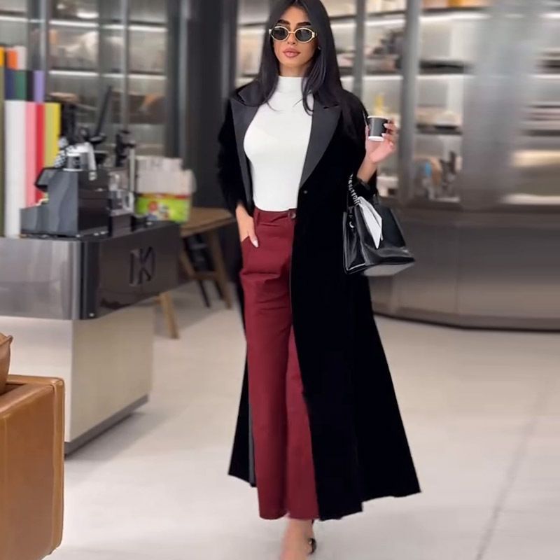 2024 Neuer Designer-Farbblock, modischer, lässiger Trenchcoat in mittlerer Länge_voghion.com