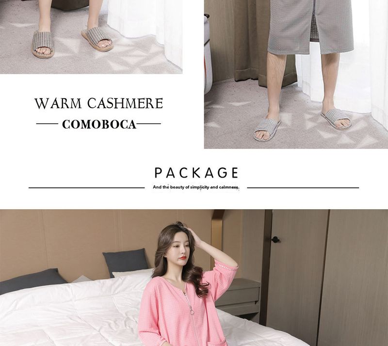 2023 New Waffle Zipper Nightgown Unisex Thin Home Wear Plus Size Pajamas 200 Jin_voghion.com
