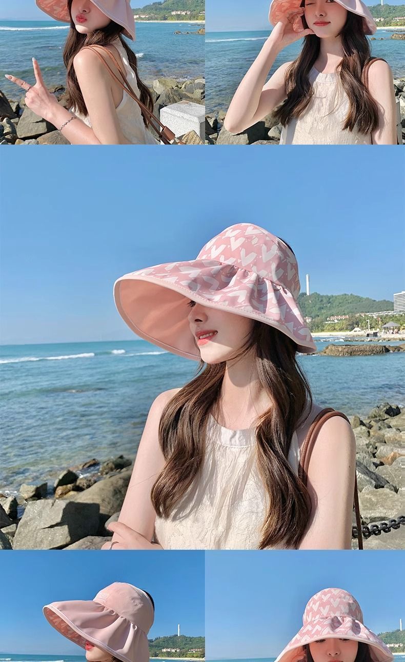Cappello da sole pieghevole con protezione solare, con parte superiore vuota, da donna, estivo, per vacanze al mare, da annodare a coda di cavallo_voghion.com