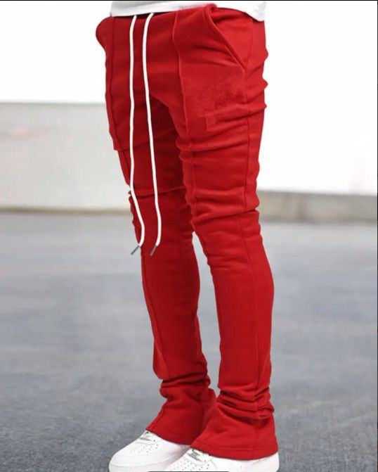 Pantaloni a zampa elasticizzati alla moda da uomo per donna - Vita alta con lacci elastici, comodi e versatili pantaloni casual (nero/rosso/arancione/grigio chiaro)_voghion.com