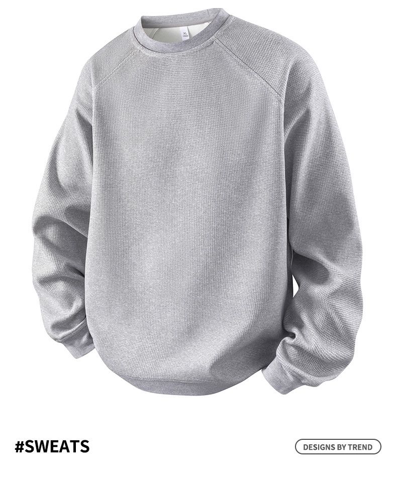 Men's Heavyweight Air Cotton Crewneck Sweatshirt - Drop Shoulder Long Sleeve T-shirt, Casual Relaxed Fit, Soft & Breathable, Multiple Colors_voghion.com