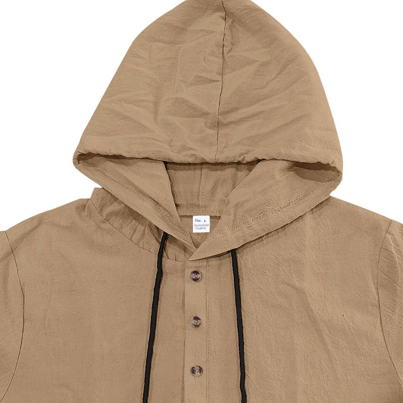 Completo da uomo in lino con camicia e pantaloncini - Completo casual estivo da spiaggia a maniche corte con vestibilità ampia_voghion.com