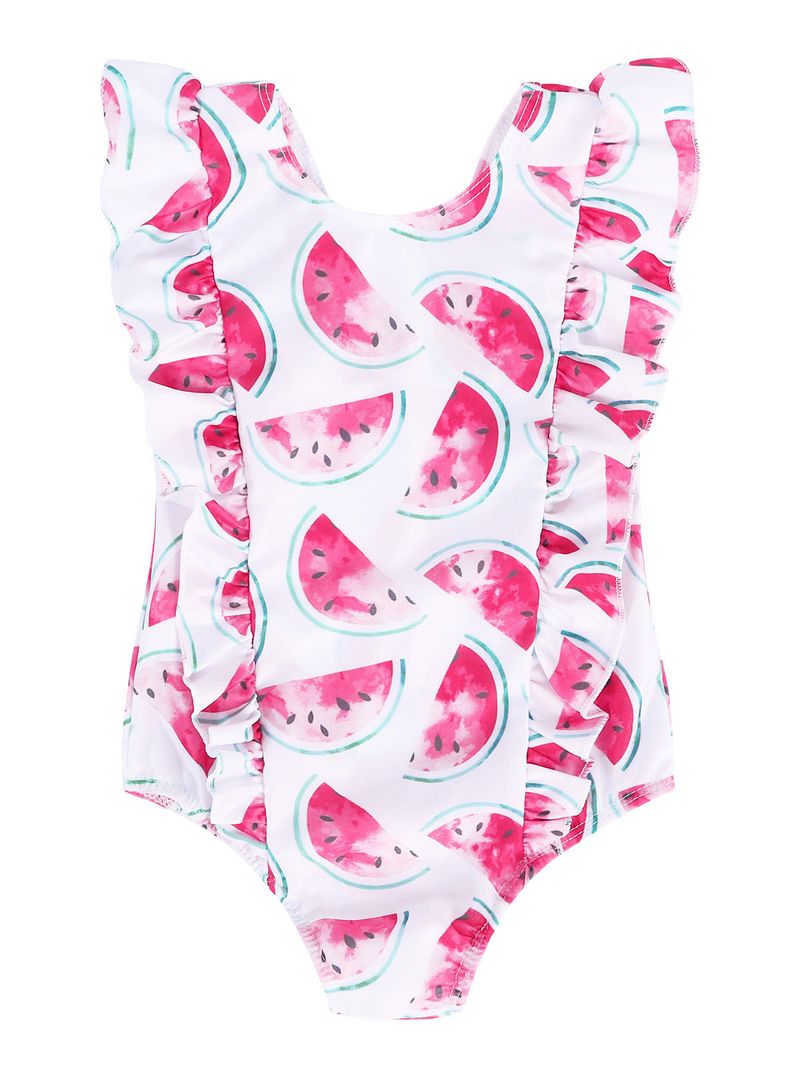 Mère et enfants été maillot de bain européen et américain manches à volants pour enfants maillot de bain imprimé fille bébé gilet respirant maillot de bain une pièce_voghion.com