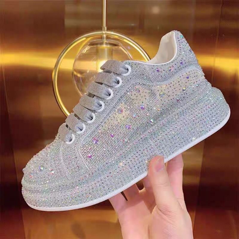 2022 Spring New Breathable Mesh Crystal Transparent Full Diamond Trendy Shoes Fashion Versatile Women's Extra Large Size_voghion.com