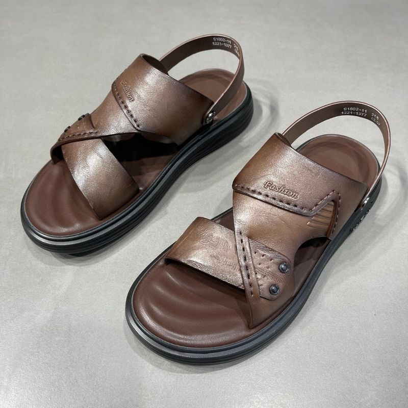 Herren Sommer Strandschuhe aus echtem Leder, Rindsleder, Modell 2025, für den Außenbereich, mit Anti-Rutsch_voghion.com