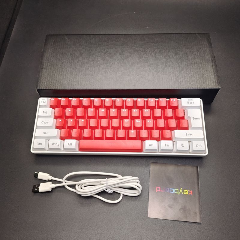Neues Dünnschicht-Design mit 61 Tasten in Weiß-Rot, Mini-Spieletastatur mit einfachem mechanischem Gefühl, geeignet für Laptops und Desktops_voghion.com