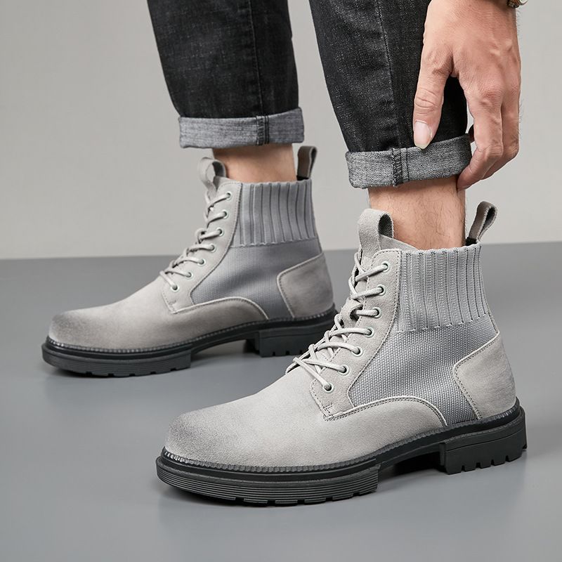 Stivali da trekking da uomo in vera pelle elasticizzata, stile britannico, alla moda, con suola spessa e lacci, modello Martin, alti_voghion.com