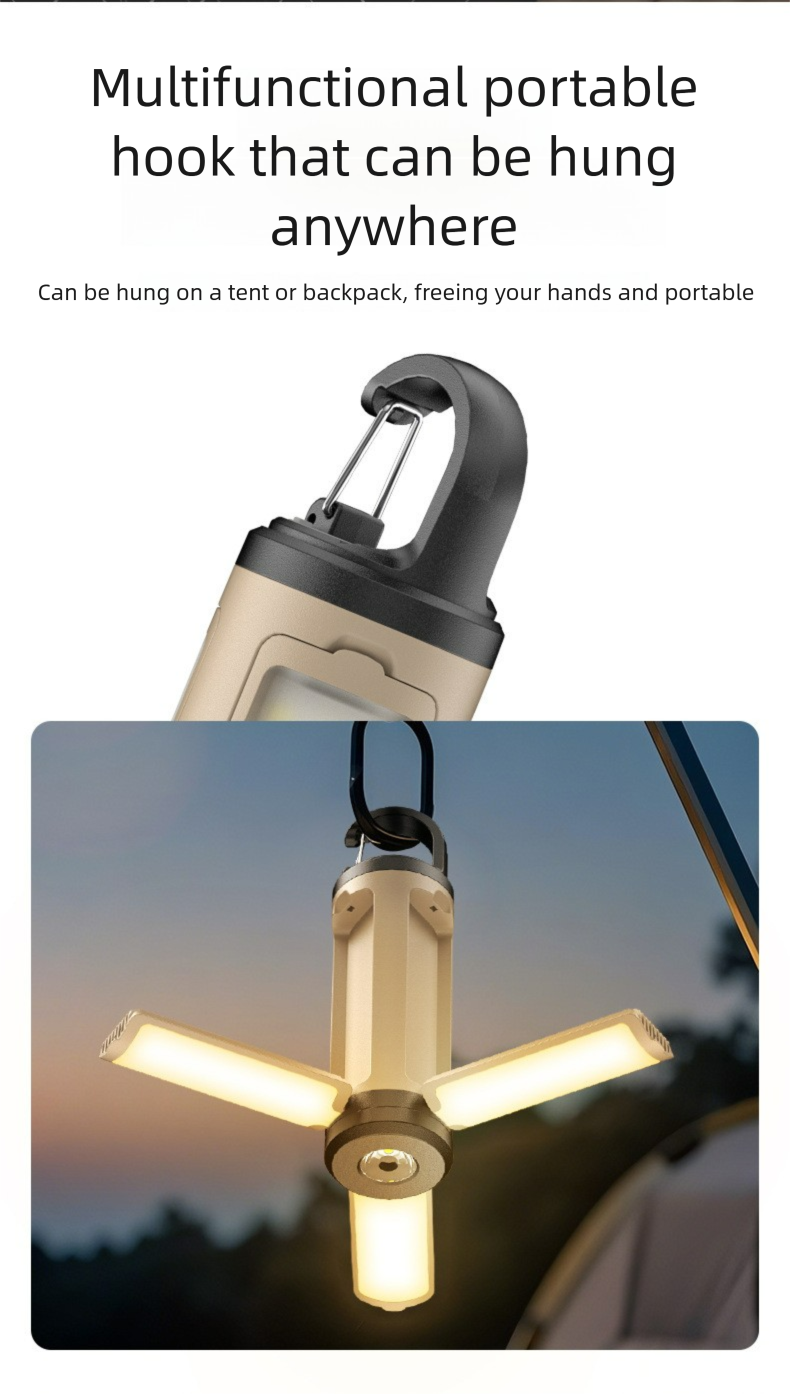New Multifunctional Foldable Three-leaf Outdoor Camping With Hook LED Tent Light_voghion.com