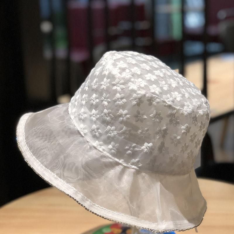 Cappello estivo da pescatore per bambini, stile retrò, leggero, con fiori e pizzo, protezione solare, con visiera a forma di conchiglia_voghion.com