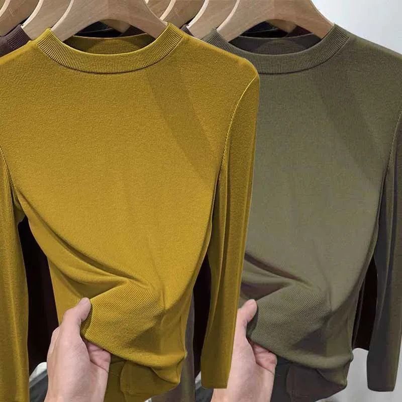 Vêtements pour femmes en tissu velours col montant grande taille coupe ajustée jeune chemise à manches longues en velours allemand chaud_voghion.com