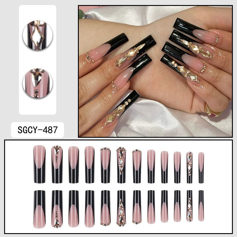 Elegante French Aurora Cat Eye Press-On-Nägel mit Strasssteinen – lange, glamouröse und wiederverwendbare Kunstnägel für Frauen_voghion.com