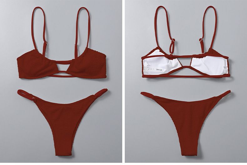 Naisten vaatteet Naisten kaksiosainen uimapuku yksiväriset henkselit Sexy string bikini-uimapuku_voghion.com