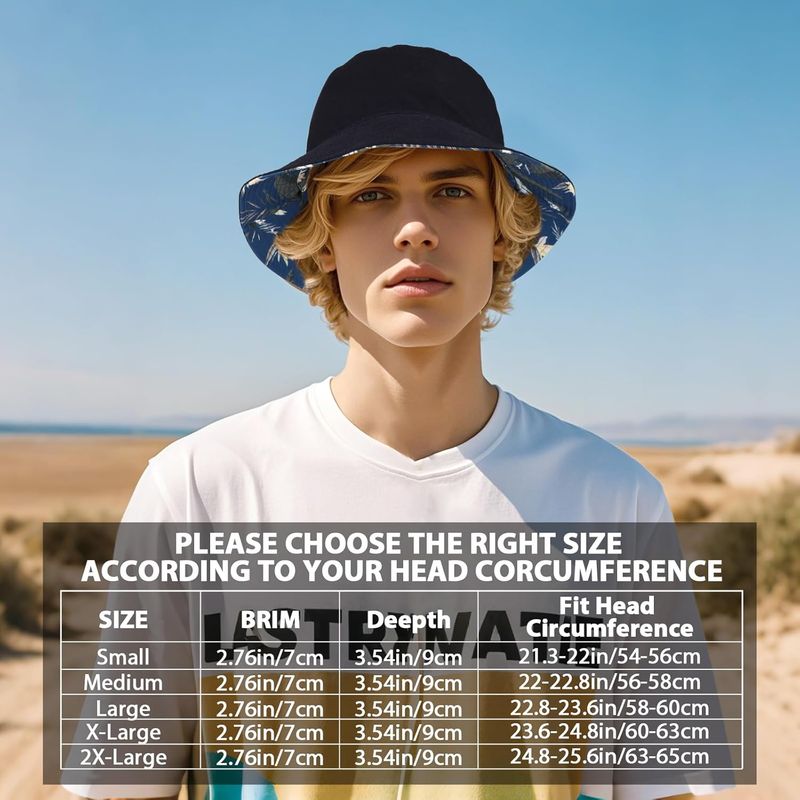 AYPOW Fischerhut Baumwolle Doppelseitig tragbar XL/XXL Unisex, Modisch Großformat Breite Krempe Bucket Hat Sommerhut Sonnenhut Outdoor Leicht Faltbar_voghion.com