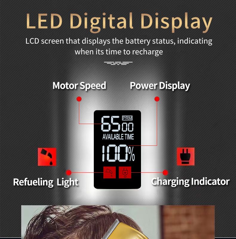 Professional Electric Clipper, LCD Battery & Length Display, 5 Guide Combs Cordless 120min Use_voghion.com