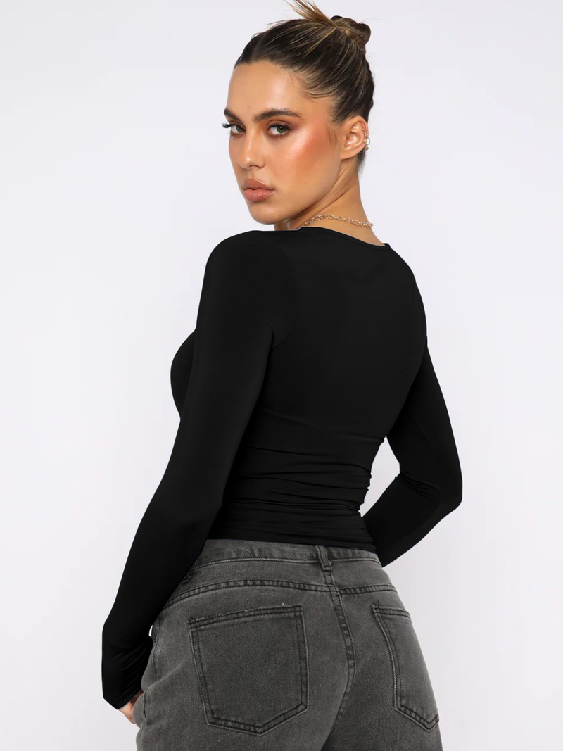 Women's fashion Y2K tight casual long-sleeved breathable base shirt all-in-one wear moisture wadding sweat T-shirt_voghion.com