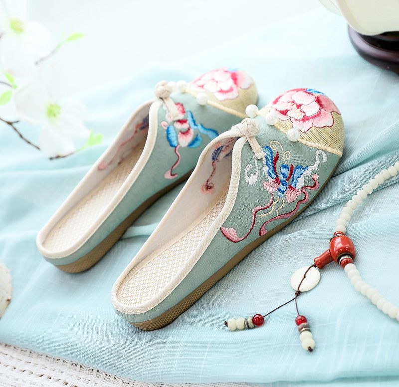 Hausschuhe, flache Hausschuhe, bestickte Stoffschuhe und Stoff_voghion.com