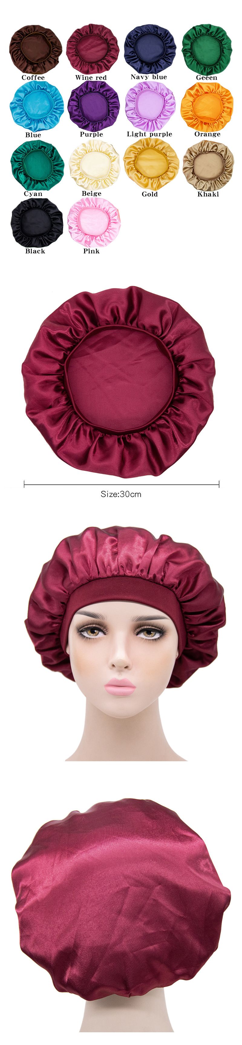 Nuova cuffia da notte in seta, cuffia da doccia elastica in raso con tesa stretta, cuffia rotonda, cuffia per la cura dei capelli a casa_voghion.com