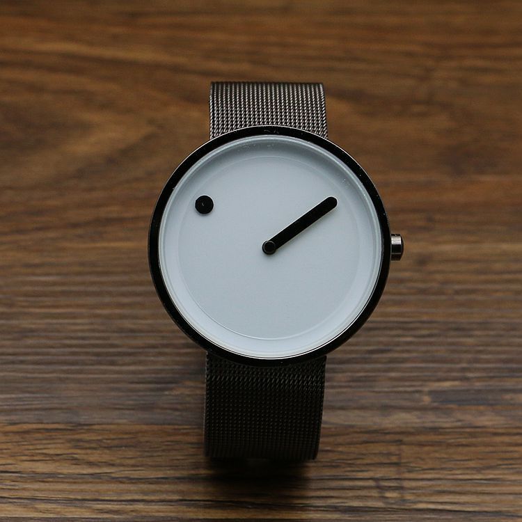 Gewebtes Mesh-Konzept im koreanischen Stil für Männer und Frauen, trendige Plattenspieleruhr mit Stahlarmband_voghion.com
