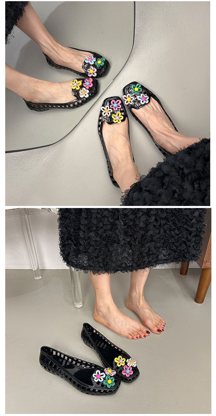 Jelly Shoes Kadın Sığ Tek Ayakkabı Kristal Ayakkabı Kare Başlı Havalı Terlikler Tembel Tek Pedal Yetişkin_voghion.com