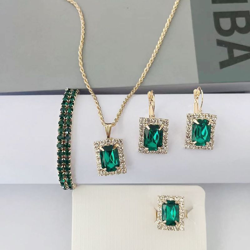 Collana rotonda di cristallo alla moda, bracciale, orecchini, anello, set di accessori da sposa, catena con artiglio di pietra preziosa_voghion.com