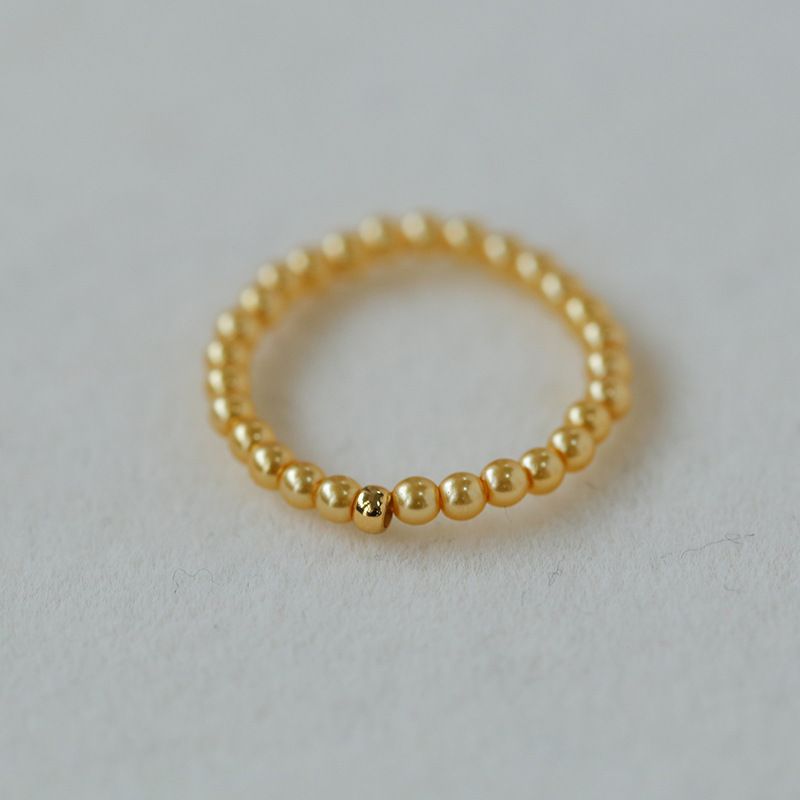Anello impilabile con perle artificiali in oro bianco e grigio per donna, con piccole perle di riso dorato_voghion.com